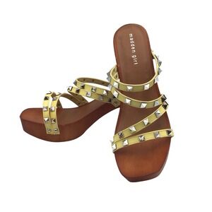 Madden Girl Strappy Studded Heels 4" Blocked Heel Yellow Women's US Size 10 EUC